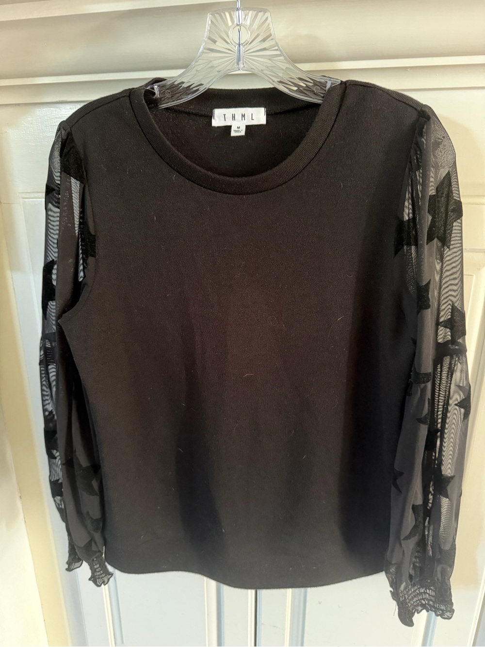 THML Black Mesh-Sleeve Sweater Size Medium